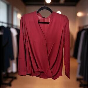 ☀️Krisa Long Sleeve Surplice V-Neck Career Blouse Top Red Women's Size XS NWT